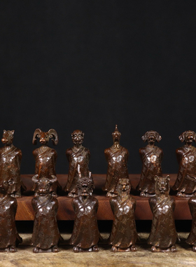 仿古铜十二生肖茶席茶宠摆件香道茶道高端装饰摆件日式铜摆件