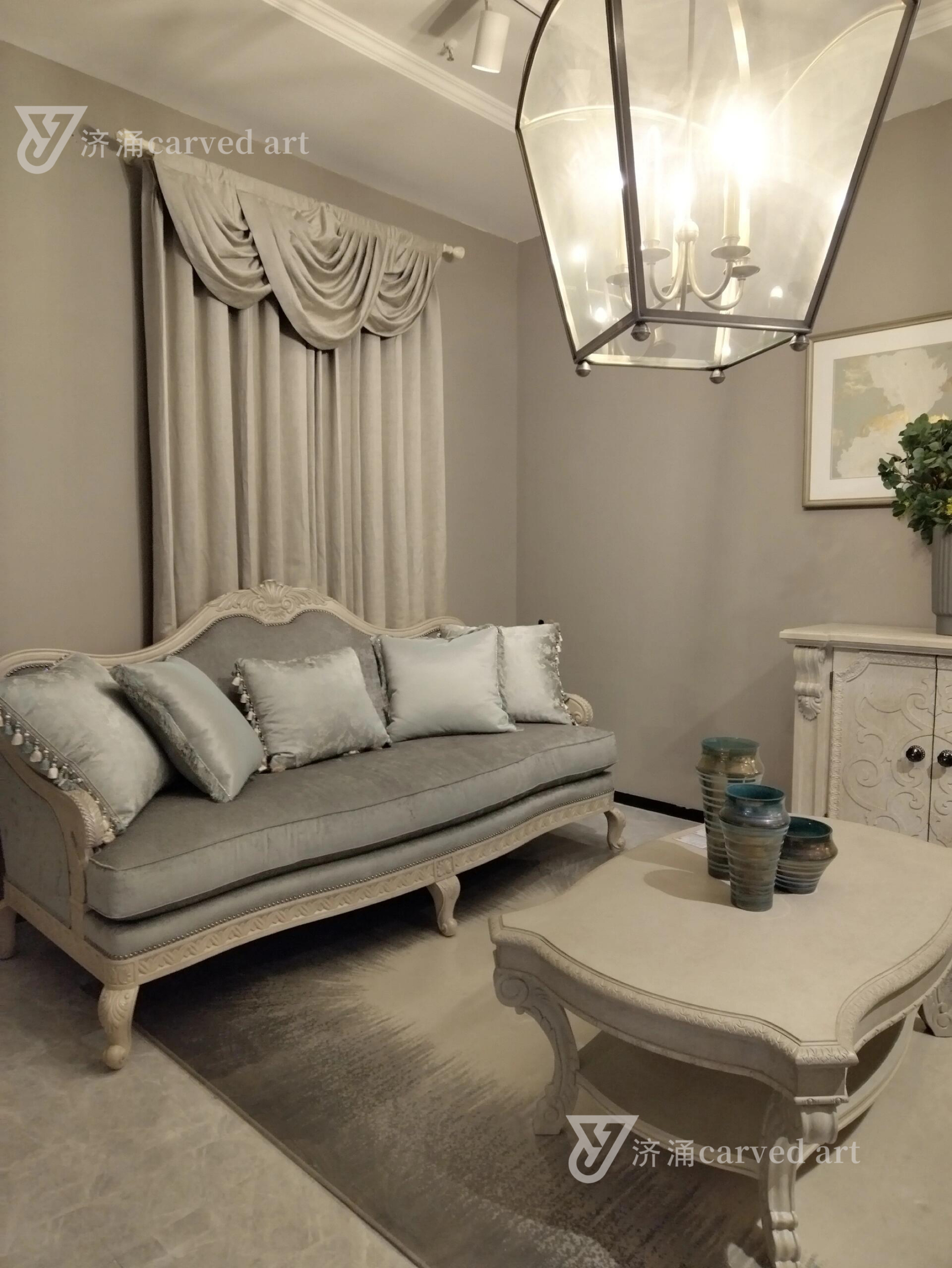 美式art家具复兴印记长方形茶几法式复古做旧实木雕花方形咖啡桌