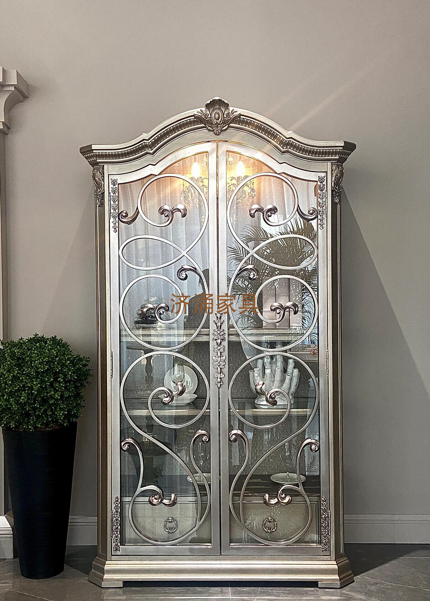 美式art筑源实木书柜法式复古做旧雕花储物柜门厅展示馆