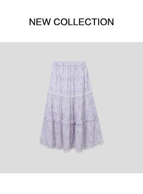 E1528012紫色小碎花蛋糕蕾丝半长裙百8012半身裙半裙