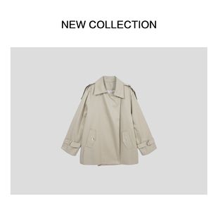 新款时尚英伦风系带短款风衣宽松外套F1516008BS-6008