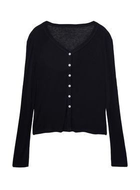 女士百搭黑色V领开衫 W7F19580H