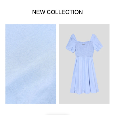 浅蓝方领泡泡袖收腰短裙