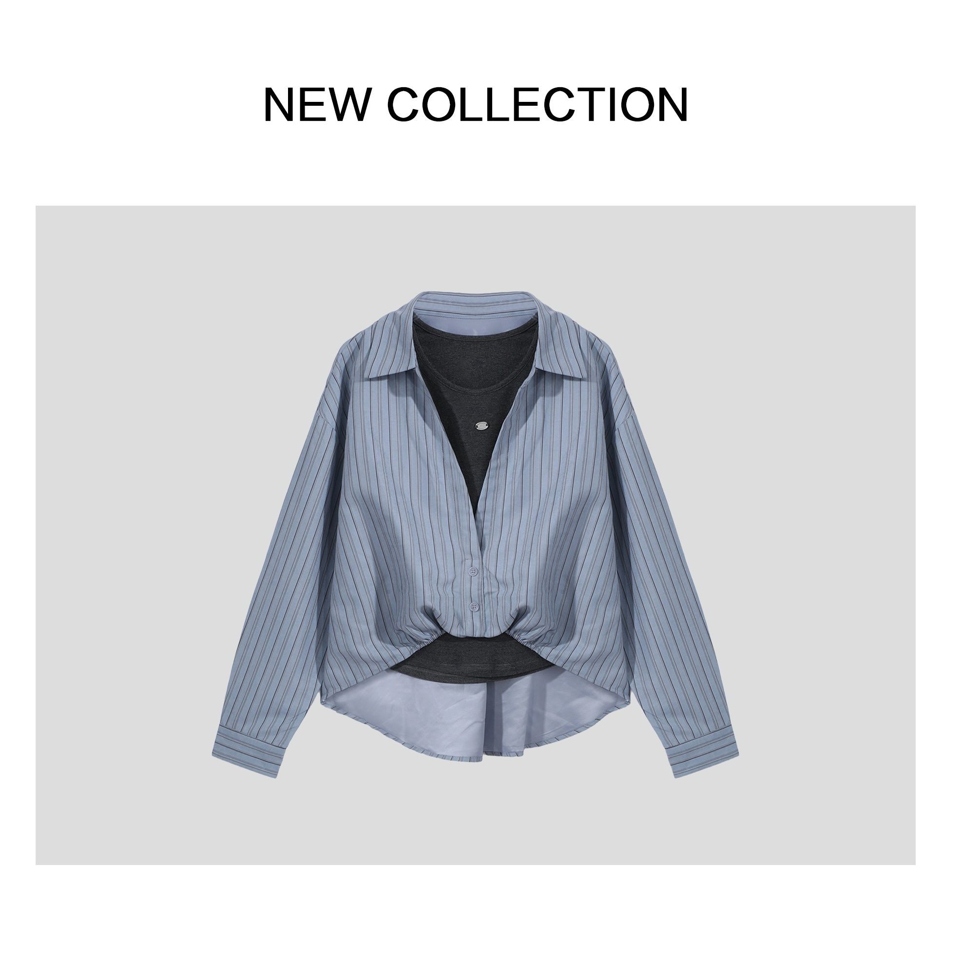 C5536007 衬衣女条纹百搭拼接极简风套头衬衫-36007