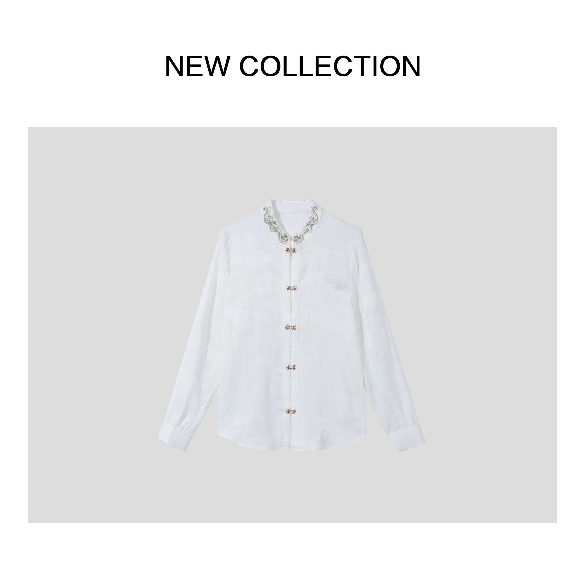 新款白色刺绣中式衬衫 C3F58026B-8026