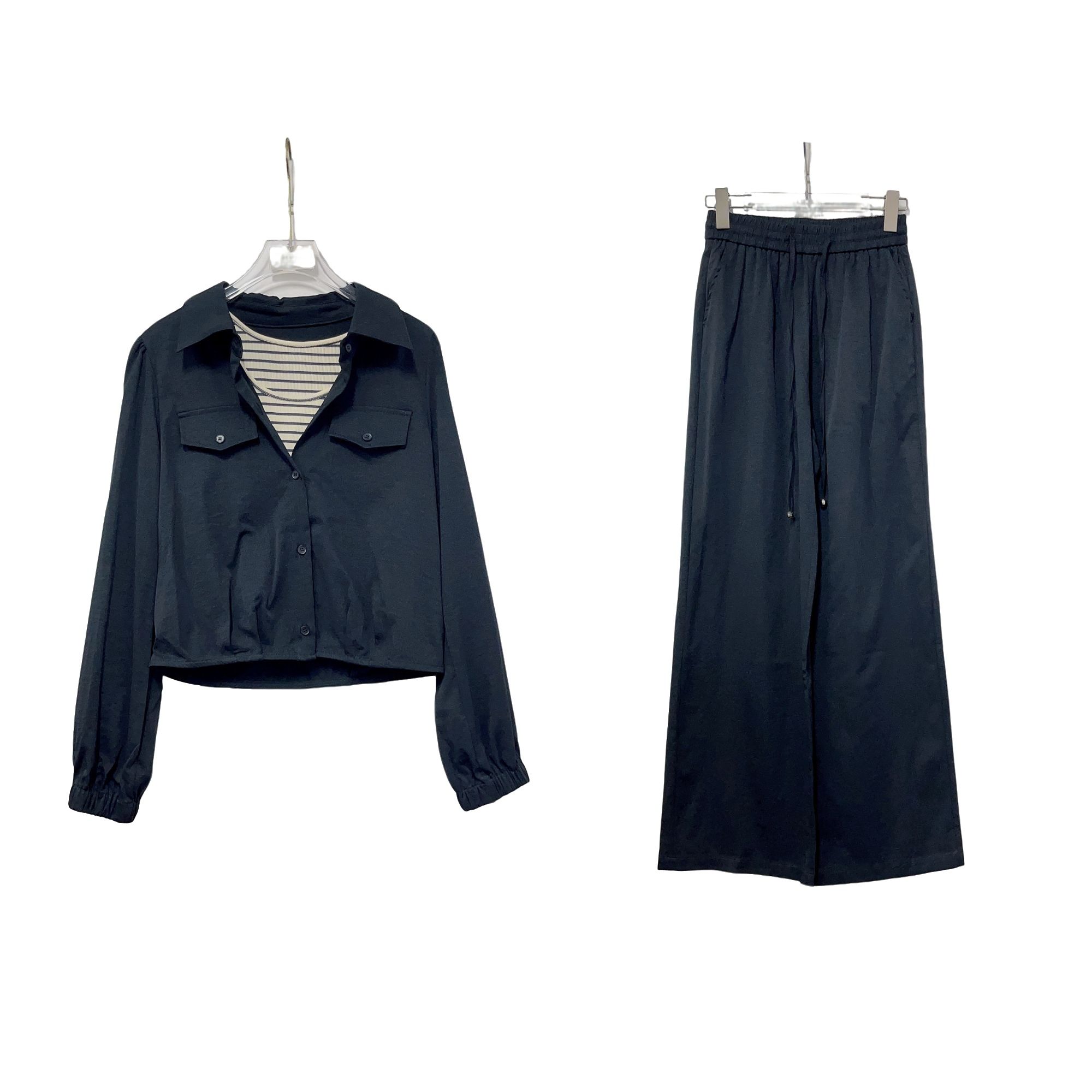 D351822B9新款时尚上衣+裤子套装-1822秋季黑色休闲