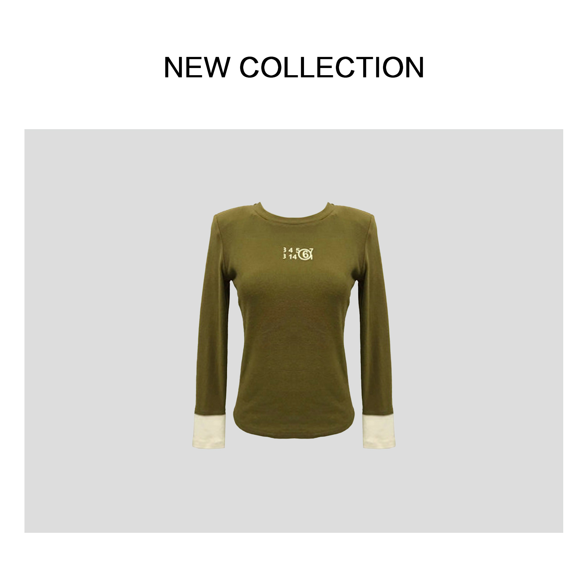 T1F58012舒适圆领修身长袖抗皱T恤绿色-8012