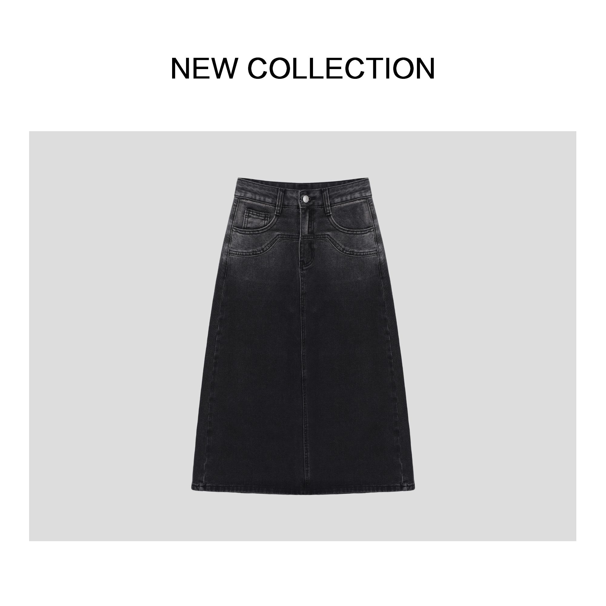 秋装秋季新款经典百搭牛仔半长裙E1526000-6000气质