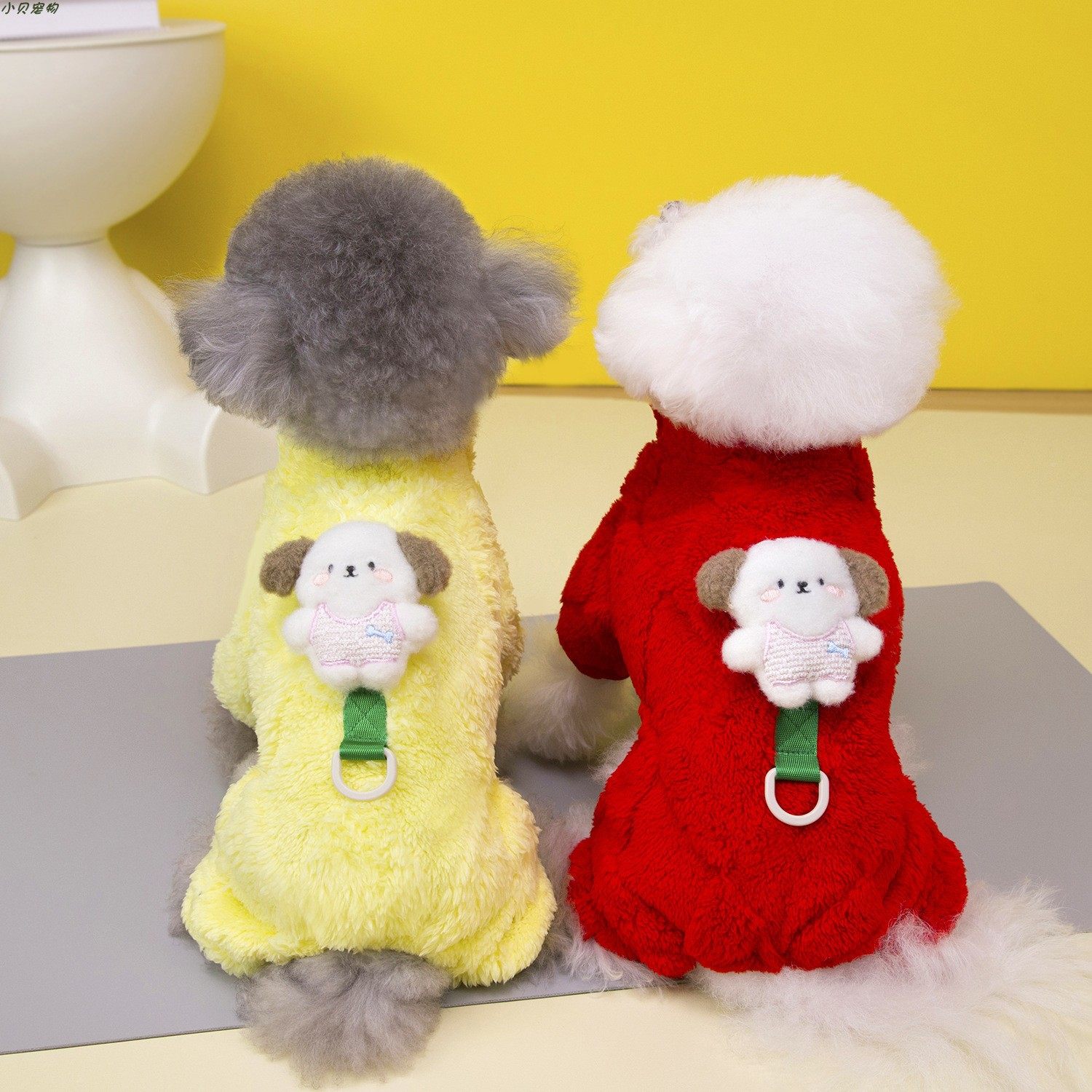 小狗狗冬天衣服泰迪秋冬款四脚绒衣猫咪比熊小型犬四腿带牵引服装