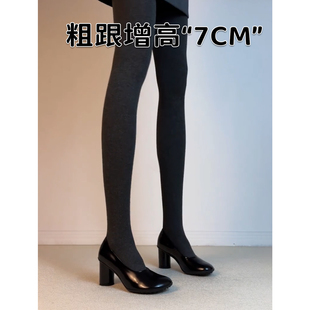牛皮版！乖乖圆头粗跟单鞋女2026年春季新款通勤高跟鞋简约小皮鞋