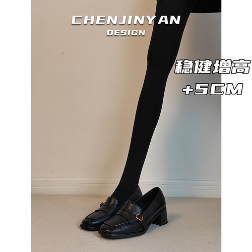 羊皮版！法式方头粗跟小皮鞋女