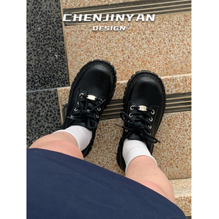 牛皮版~delias厚底小皮鞋女2025春季新款矮子乐增高学院jk乐福鞋