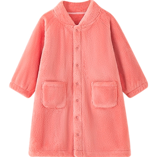 棉店男女宝宝珊瑚绒睡袍秋冬婴儿保暖家居服儿童加厚法兰绒睡衣冬