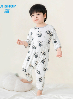 男童连体睡衣春夏薄款熊猫优可丝七分袖家居空调服宝宝连身睡衣夏