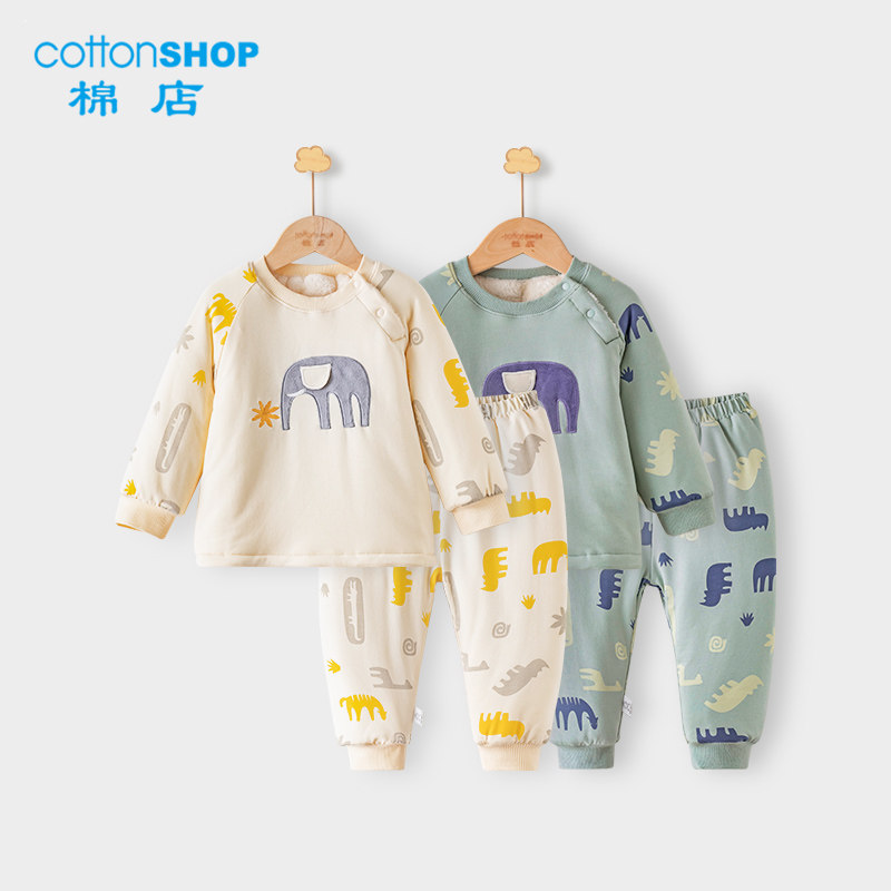 棉店宝宝加绒套装秋冬季婴儿加厚保暖棉衣棉服两件套男女童套冬装