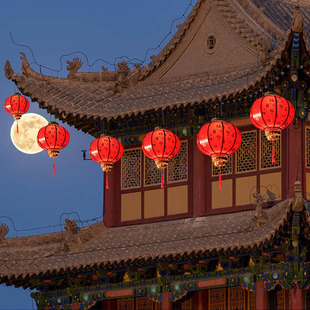 新年农村院子彩灯LED挂饰户外布置装饰太阳能大红灯笼过年气氛灯