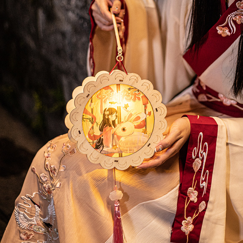 新年灯笼吊灯 中国风木质儿童手提花灯diy材料春节元宵装饰品道具