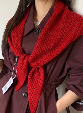梅花镂空高雅轻奢三角巾女防寒保暖护脖领巾围巾高级感