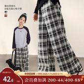 儿童裤 NORNOR陈大猪童装 子 薄款 宽松大童女孩休闲裤 女童格子裤 秋季