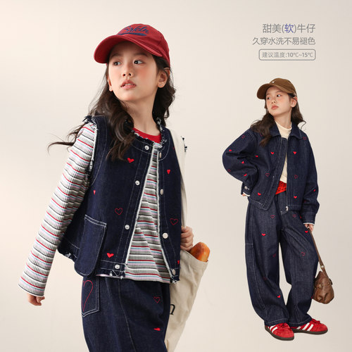 NORNOR女童牛仔套装春季新款