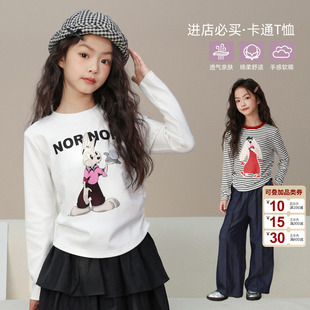 薄2025秋新款 卡通印花兒童洋氣上衣 女童t恤長袖 NORNOR陳大豬童裝