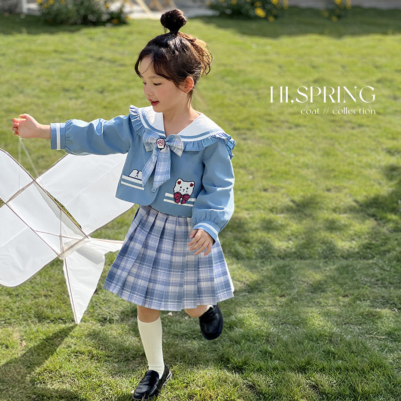 甜美学院风奶油蓝JK套装