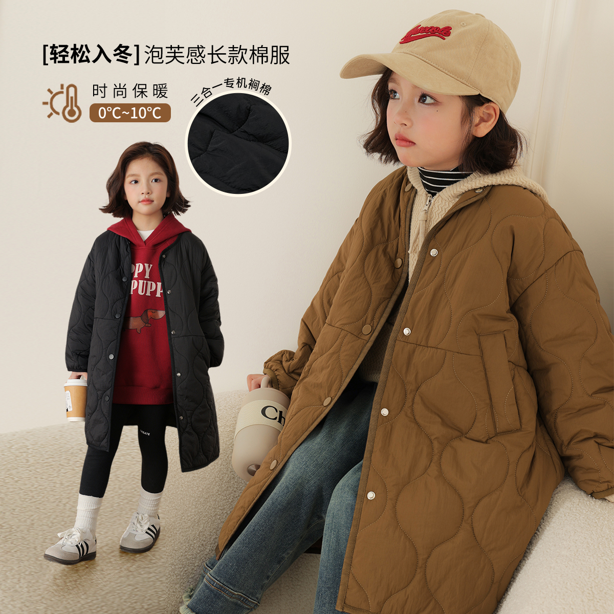 NORNOR陈大猪童装女童冬季棉服2025新款洋气儿童棉袄外套过膝保暖