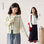 儿童条纹连帽上衣女孩 好看长袖 NORNOR陈大猪童装 女童早春外套薄款