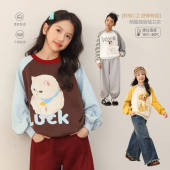 波点条纹拼接儿童长袖 新款 上衣 女童插肩卫衣春季 NORNOR陈大猪童装