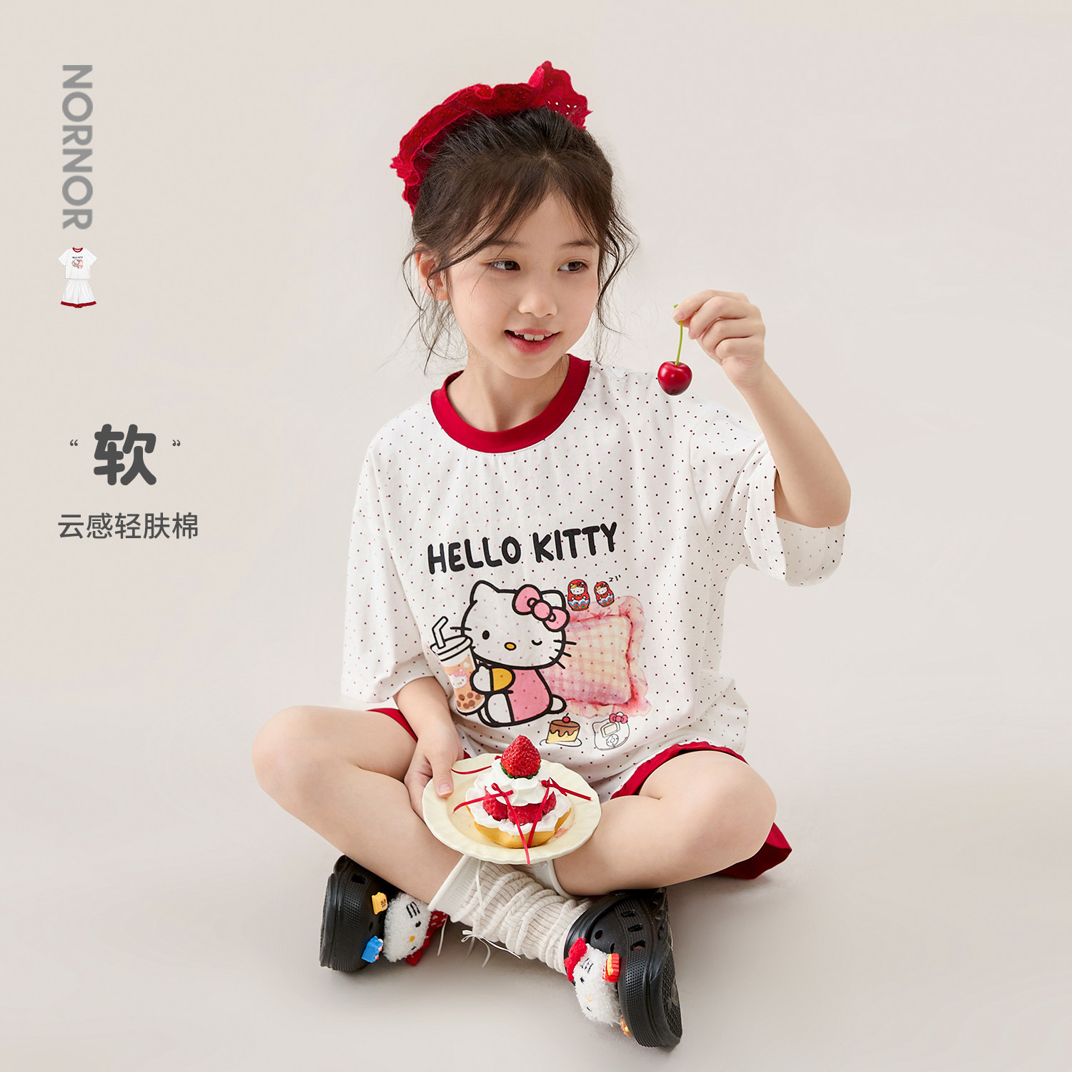 NORNOR陈大猪女童家居服套装26夏季薄款好看卡通儿童睡衣短袖短裤