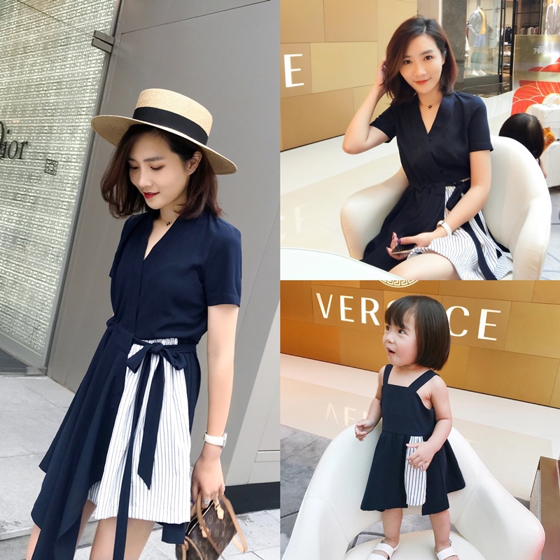 LUSON媽 母女裝夏裝2018新款潮親子連衣裙女寶寶韓版吊帶裙親子裝