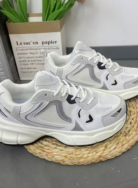 女鞋ins老爹鞋厚底增高白色百搭 潮2025春夏透气网面情侣运动鞋男