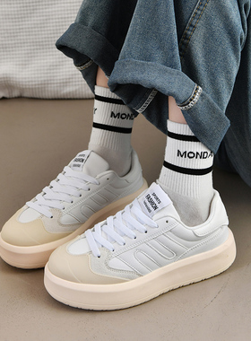 ins厚底小众原创运动板鞋女韩版 潮2025春秋平底休闲白色老爹单鞋