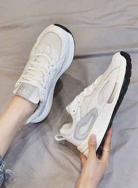 ins港风运动鞋女韩版百搭 潮2025春夏新款跑步单鞋休闲白色老爹鞋