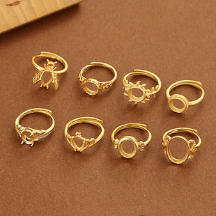 古法金925镀银戒指空托女椭圆形镶蜜蜡戒托绿松石沙金活口戒指托