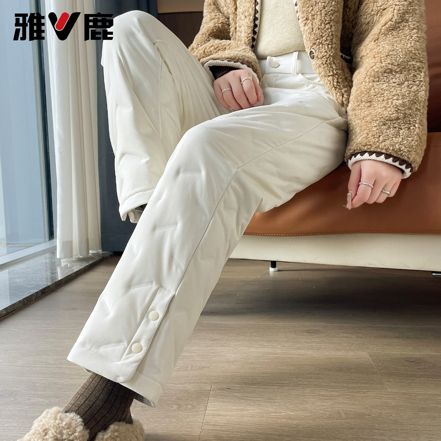 雅鹿羽绒裤女加厚高腰直筒保暖