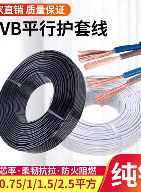 纯铜电线RVVB2芯1.5 2.5 4 6平方护套线白色黑色平行线家用电源线