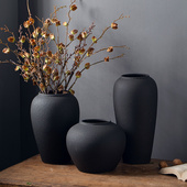 景德镇水培陶瓷花瓶黑色3件套干花摆件玄关家居简约中式 水培陶罐