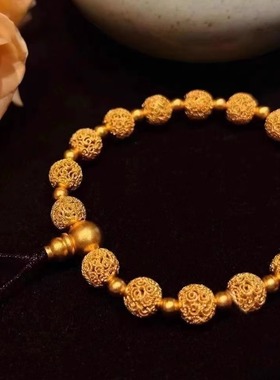 三千年珠宝 足金手串 手工古法工艺花丝手串