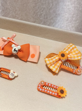 新款橙色原创宠物发夹格子蝴蝶结发夹BB夹约克夏马尔济斯狗狗发卡