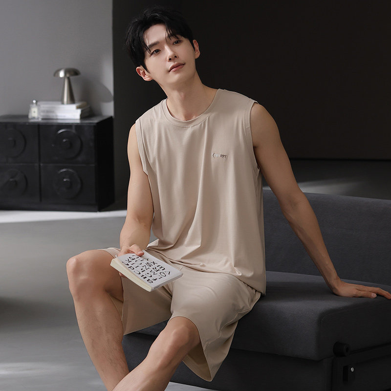 睡衣男款夏季莫代尔简约休闲无袖背心青少年可外穿夏天家居服套装