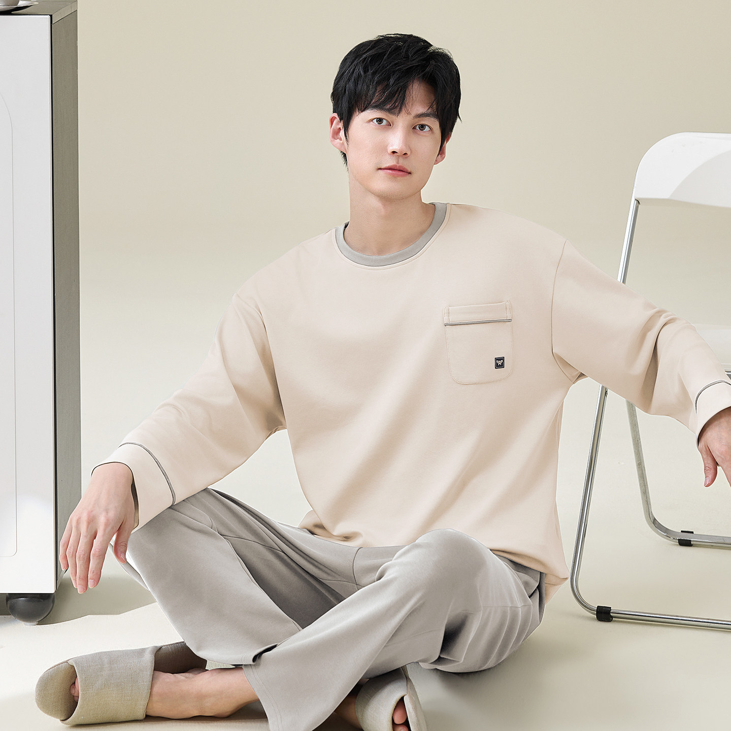 100%纯棉男士睡衣男春秋季2026新款四季通用可外穿家居服圆通套装