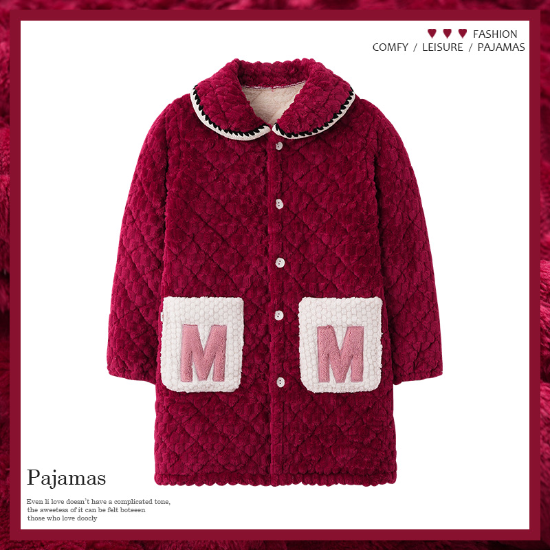 女士珊瑚绒睡衣冬季加厚加绒保暖