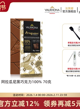 法芙娜法国原装进口纯可可脂阿拉瓜尼100%黑巧零食黑巧克力条70克