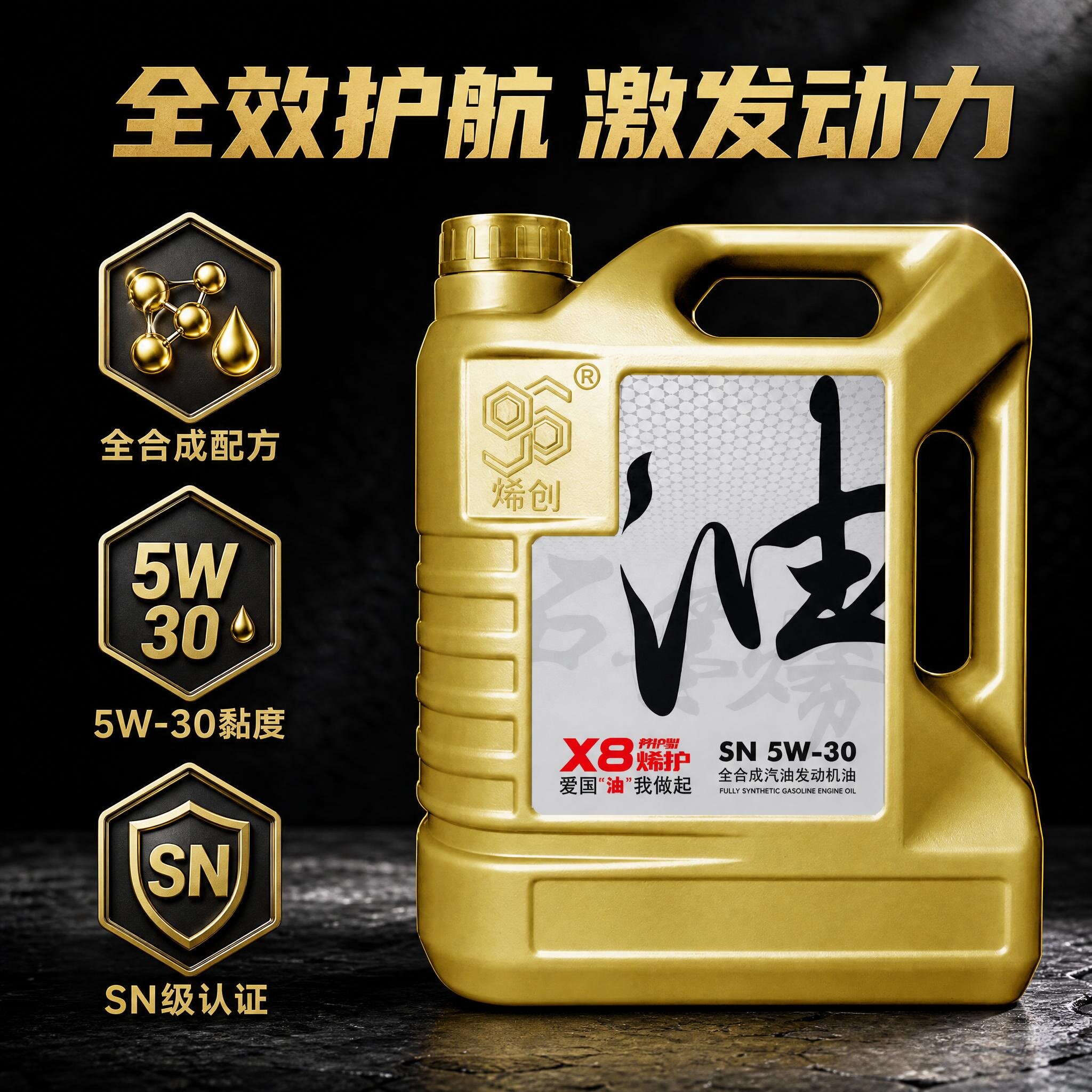 SN5W30全合成汽机油4L烯创石墨烯国六四季通用发动机润滑抗磨包邮