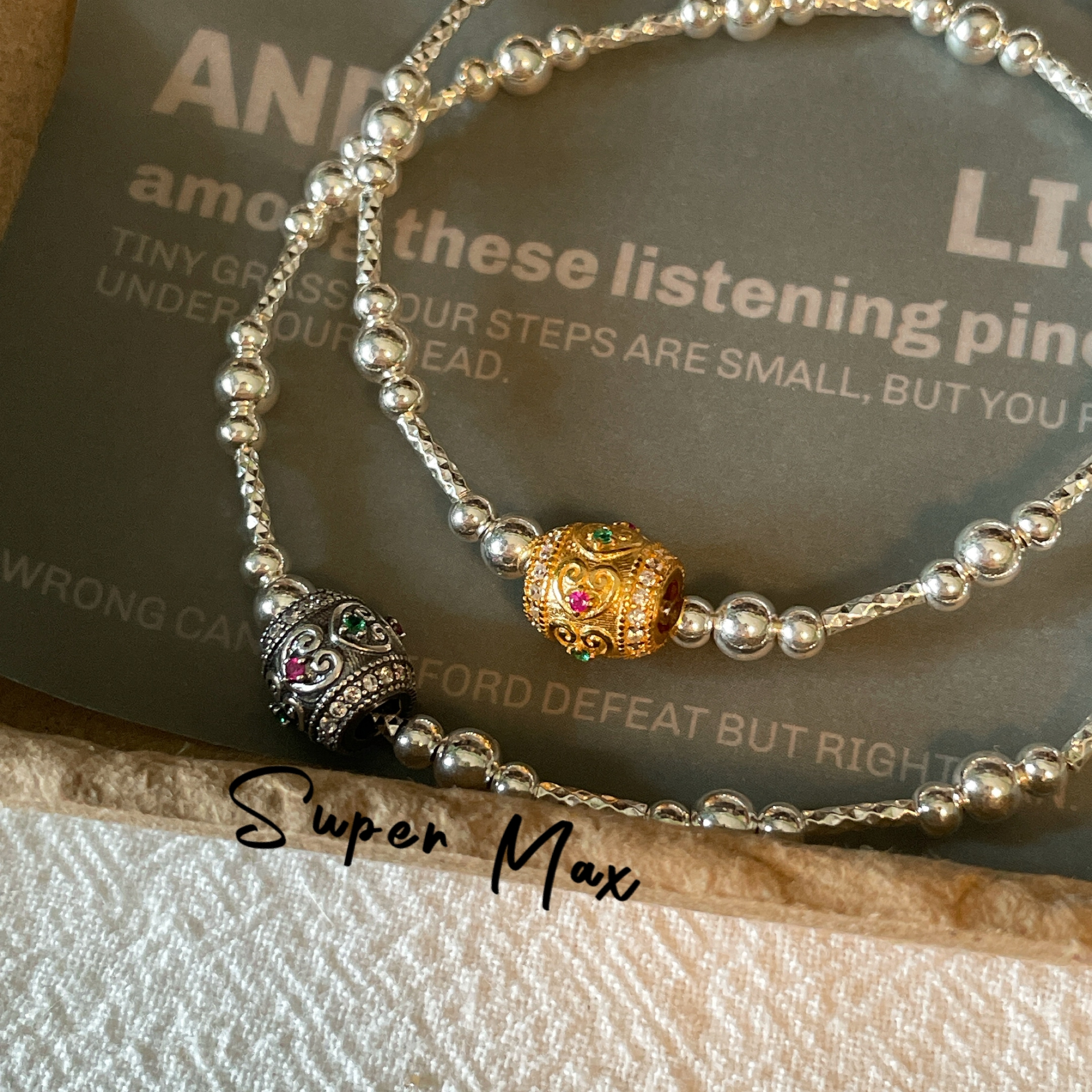 super max 原创小众设计纯银S925极细简约复古爱心路路通叠戴手链