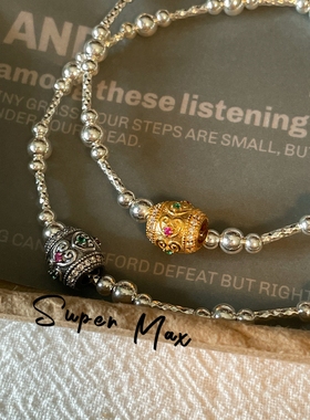 super max 原创小众设计纯银S925极细简约复古爱心路路通叠戴手链