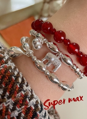 Super max原创小众纯银s925大象事事如意万事顺利银珠叠戴手链