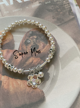 原创小众设计s925纯银小花球球银圈简约银珠叠戴冷淡风珠珠手链