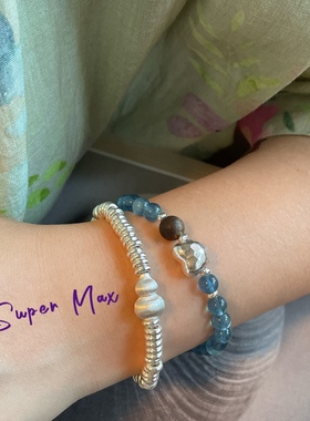 supermax原创小众设计S925纯银拉丝素银葫芦胖圈圈盘缠叠戴手链